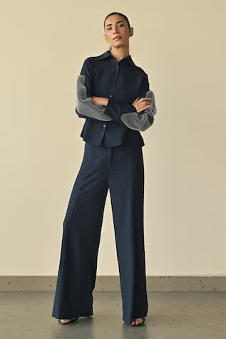 Somya Goyal Parallel Solid High-Waisted Flared Trouser 