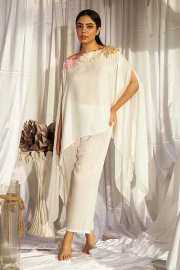 Tasuvure Indes Divine Fern Embroidered Cape Top With Pant 
