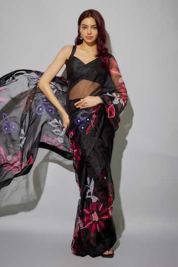 Krishna Padia Floral Print Pre-Draped Saree With Blouse 