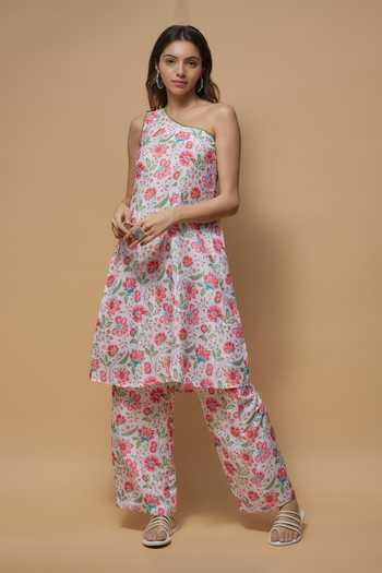 Krishna Padia Blossom Print One Shoulder Kurta With Pant 