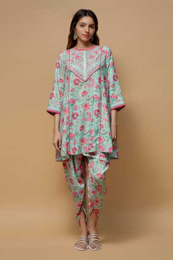Krishna Padia Mughal Bloom Print Kurta With Dhoti Pant 