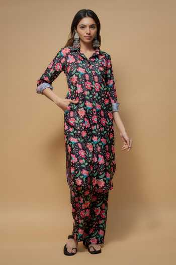 Krishna Padia Midnight Bloom Print Kurta With Pant 