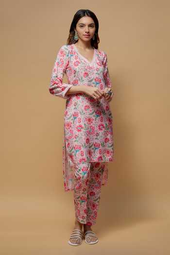 Krishna Padia Flora Print High Low Kurta With Pant 