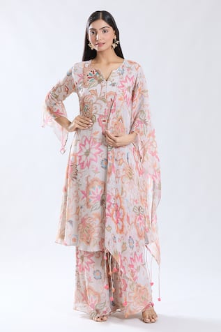 Preeti Jhawar Floral Embroidered Kurta Palazzo Set 