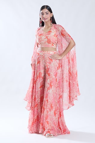 Preeti Jhawar Floral Pattern Cape Sharara Set 