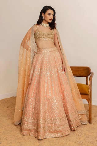 Studio Iris India Camelia Foil Work Floral Bridal Lehenga Set 