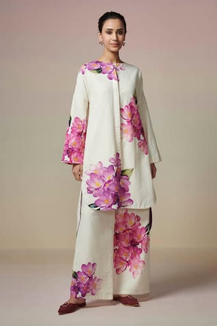 Dressfolk Royal Plum Floral Print Kurta & Pant Set 