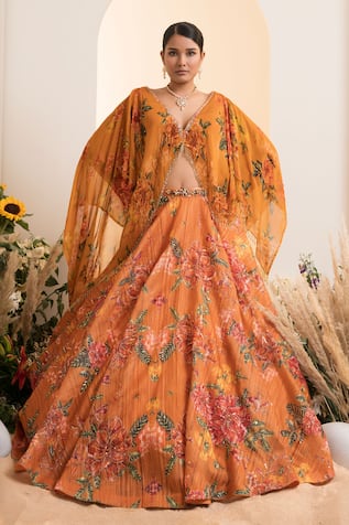 PRESTO COUTURE Floral Print Lehenga With Cape Blouse 