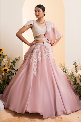 PRESTO COUTURE Pearl Embellished Floral Lehenga Set 