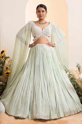 PRESTO COUTURE Pearl Embellished Lehenga With Cut-Out Blouse 