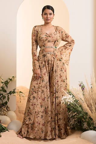 PRESTO COUTURE Floral Print Cape Sharara Set 