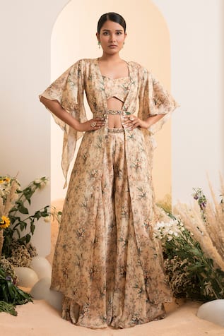 PRESTO COUTURE Blossom Print Cape Sharara Set 