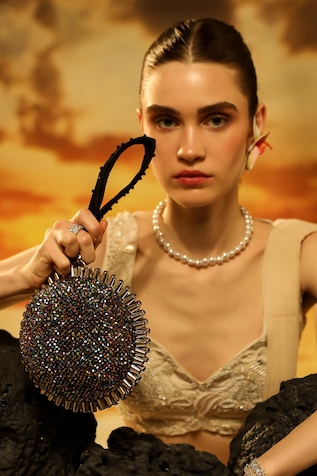 FOREVER NOOR Solar Crystal Stud Embellished Ball-Shaped Bag