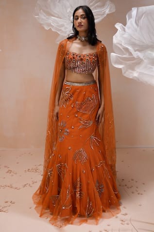 PARUL GANDHI Hand Embroidered Mermaid Lehenga Set 