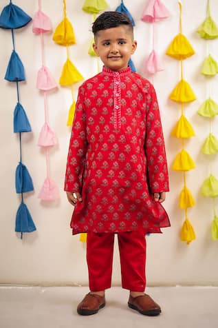 TINY COLOUR Floral Hand Block Print Kurta With Pant 