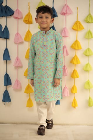 TINY COLOUR Floral Hand Block Print Kurta With Pyjama 