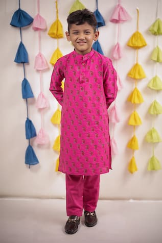 TINY COLOUR Paisley Block Print Kurta With Pyjama 