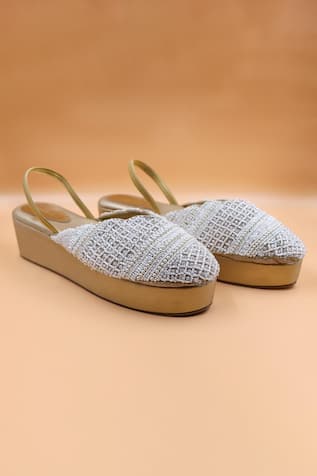 White Embellished Mules 