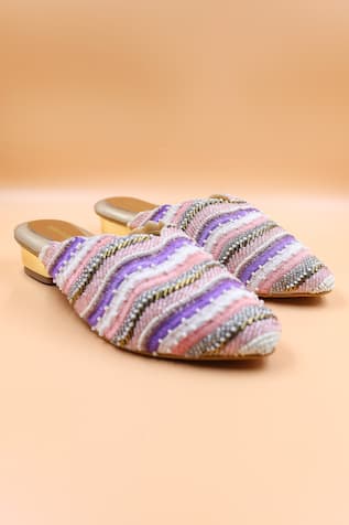 Aria Beaded Stripe Embellished Mules 