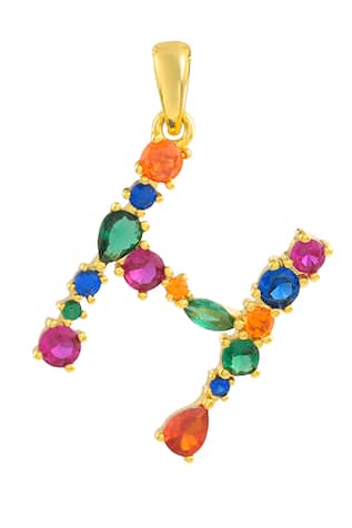 Alphabet H Studded Gemstone Pendant Necklace 