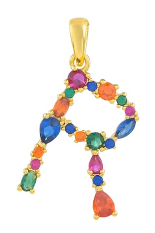 Alphabet R Studded Gemstone Pendant Necklace 