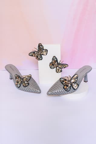 Snake Texture Butterfly Clip Mule Heels 