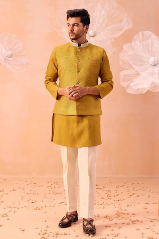 Contrast By Parth Quartz Hand Embroidered Nehru Jacket & Kurta Set 