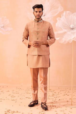 Contrast By Parth Hand Embroidered Nehru Jacket And Kurta Set 