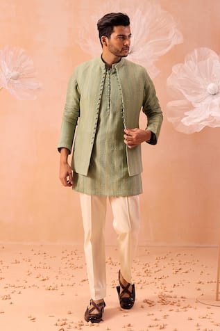 Contrast By Parth Dori Hand Embroidered Nehru Jacket & Kurta Set 