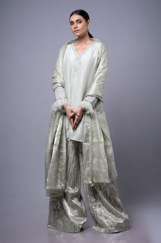 Ellemora fashions Sequin Hand Embroidered Kurta Palazzo Set 