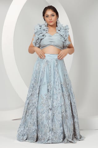 Ellemora fashions Embroidered Lehenga With Frilled Blouse 