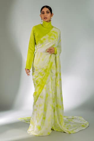 Ellemora fashions Tie Dye Pattern Pre-Draped Saree With Corset Blouse 