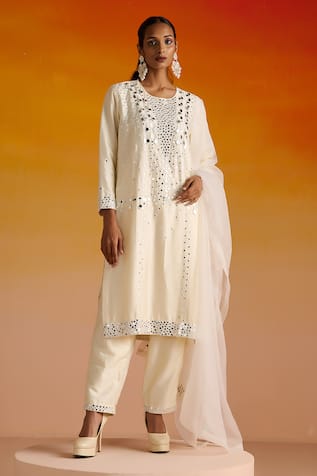 OHH CROW Mirror & Beads Hand Embroidered Kurta Pant Set 