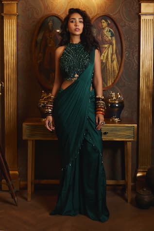 DiyaRajvvir Pre-Draped Sharara Saree With Blouse 