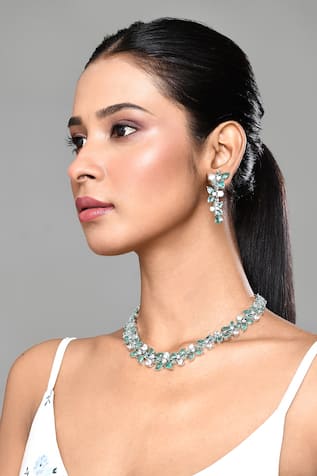 Stone Studded Floral Vine Necklace Set 
