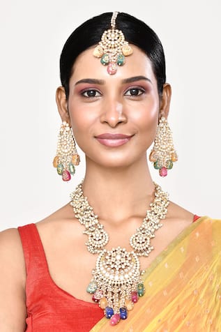 Embellished Long Pendant Necklace Set 