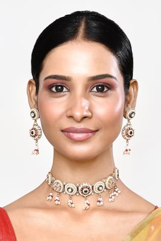 Circular Unit Pearl & Bead Embellished Necklace Set 