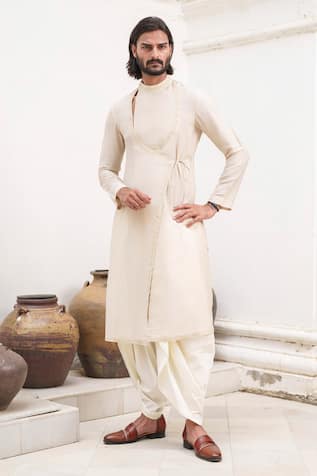 Amrit Dawani Border Bloom Embroidered Angarkha Kurta With Dhoti 