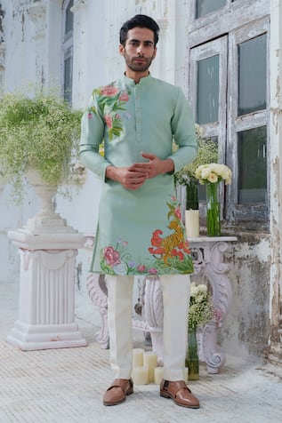 Amrit Dawani Wild Blossom Hand Painted Kurta With Trouser 