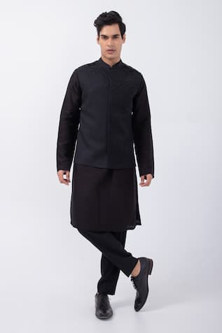 Kaka Calcutta Black Bead Embellished Bundi Pyjama Set 