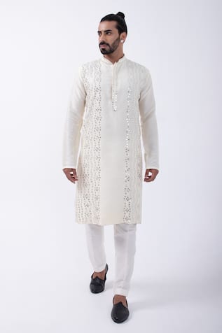 Kaka Calcutta Wave Mirror Embellished Kurta With Pyjama 