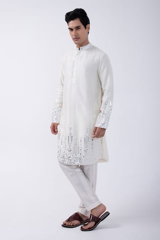 Kaka Calcutta Mirror Embellished Hem Kurta With Pyjama 