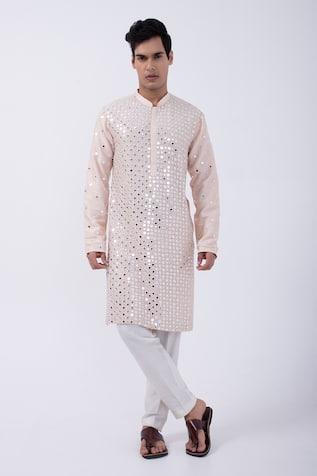 Kaka Calcutta Mirrorwork Embellished Kurta With Pyjama 