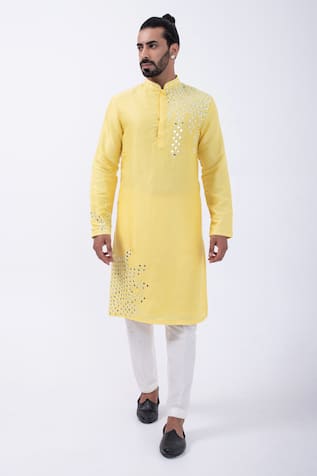 Kaka Calcutta Mirrorwork Placement Kurta With Pyjama 