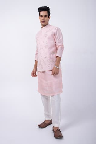 KAKA CALCUTTA Mirror Embroidered Pink Bundi Jacket 