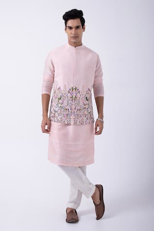 KAKA CALCUTTA Mirror Embroidered Bundi Jacket With Kurta Set 