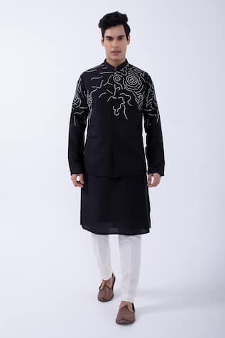 KAKA CALCUTTA Thread Embroidered Bundi Jacket & Kurta Set 