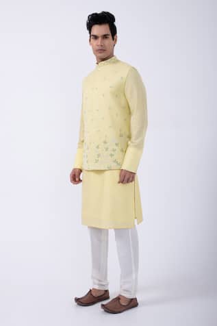 KAKA CALCUTTA Cutdana Embroidered Yellow Bundi Jacket 