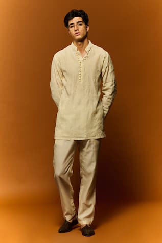 NAFS Rose Thread Hand Embroidered Kurta & Pant Set 