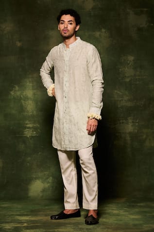 NAFS Zari Floral Hand Embroidered Kurta With Pant 